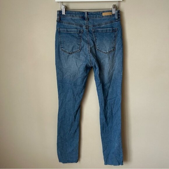 Blank NYC The Lexington Slim Straight Blue Flared Distressed Split Hem Jeans 26” - Picture 5 of 8